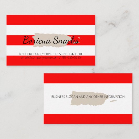 プエルトリコをテーマにした地図と赤ストライプの 名刺 (正面/裏面)