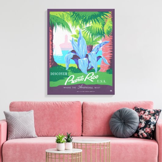 プエルトリコを宣伝するヴィンテージ旅行ポスター2 キャンバスプリント (インサイチュ (リビング))