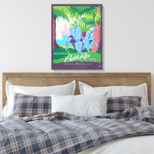プエルトリコを宣伝するヴィンテージ旅行ポスター2 キャンバスプリント (インサイチュ (寝室))
