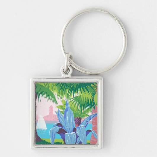 プエルトリコを宣伝するヴィンテージ旅行ポスター2 キーホルダー (正面)