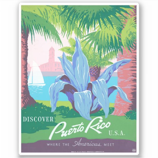 プエルトリコを宣伝するヴィンテージ旅行ポスター2 シール (正面)