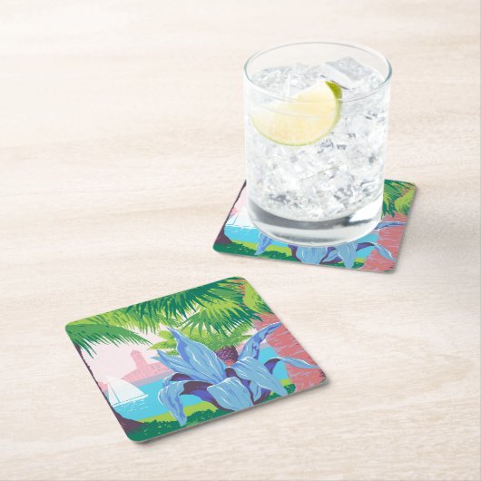 プエルトリコを宣伝するヴィンテージ旅行ポスター2 スクエアペーパーコースター (インサイチュ)