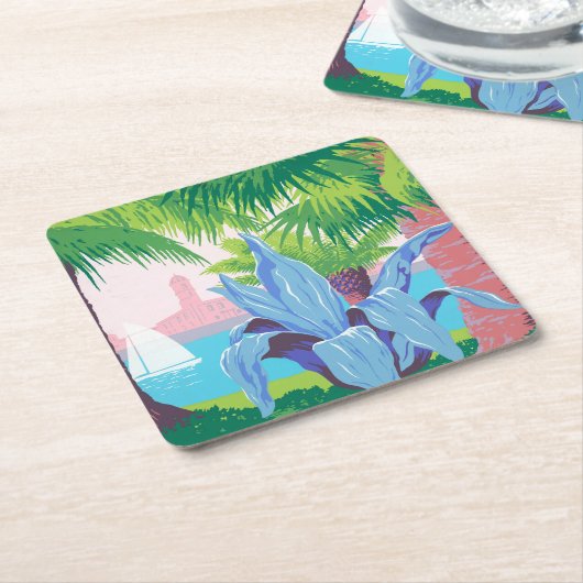 プエルトリコを宣伝するヴィンテージ旅行ポスター2 スクエアペーパーコースター (アングル)