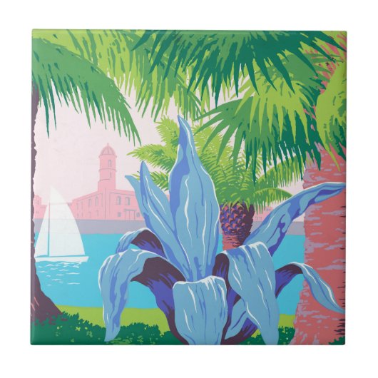 プエルトリコを宣伝するヴィンテージ旅行ポスター2 タイル (正面)