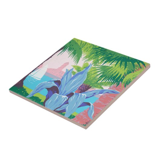 プエルトリコを宣伝するヴィンテージ旅行ポスター2 タイル (側面)