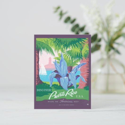 プエルトリコを宣伝するヴィンテージ旅行ポスター2 ポストカード (スタンド正面)