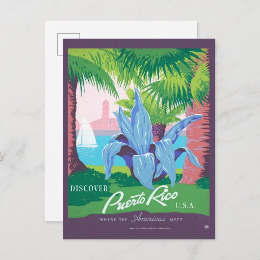 プエルトリコを宣伝するヴィンテージ旅行ポスター2 ポストカード (正面/裏面)