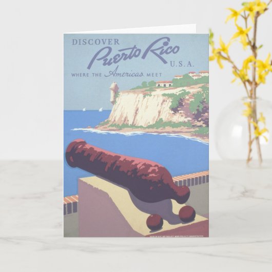 プエルトリコを宣伝するヴィンテージ旅行ポスター カード (黄色い花)