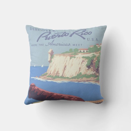 プエルトリコを宣伝するヴィンテージ旅行ポスター クッション (裏面)