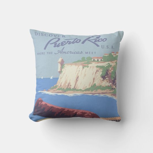 プエルトリコを宣伝するヴィンテージ旅行ポスター クッション (正面)