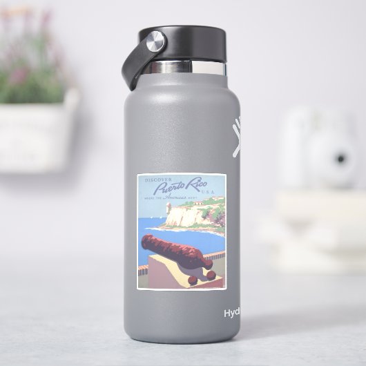 プエルトリコを宣伝するヴィンテージ旅行ポスター シール (HydroFlask)