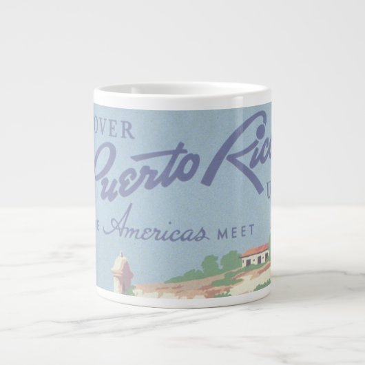 プエルトリコを宣伝するヴィンテージ旅行ポスター ジャンボコーヒーマグカップ (正面)