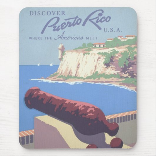プエルトリコを宣伝するヴィンテージ旅行ポスター マウスパッド (正面)