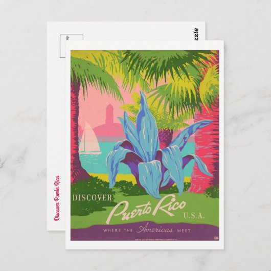 「プエルトリコを発見」ヴィンテージ ポストカード (正面/裏面)