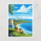 プエルトリコビーチアートヴィンテージトラベルイラストレーション ポストカード (正面)