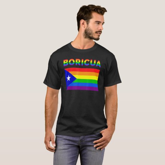 プエルトリコボリグアゲイプライドLGBTレインボー Tシャツ (正面フル)