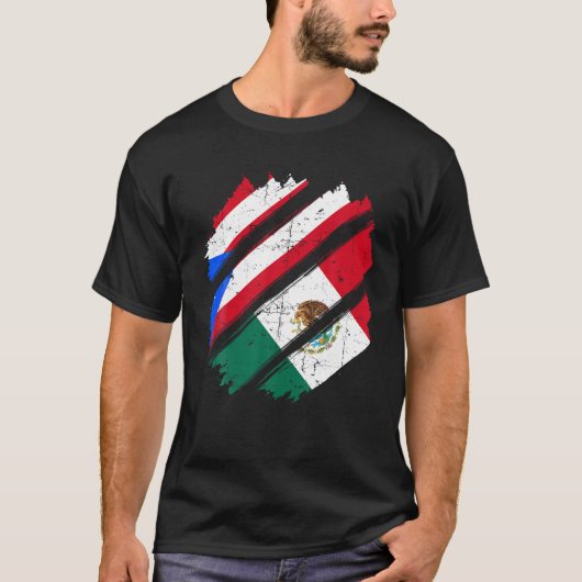 プエルトリコメキシコ国旗の愛国的なボリカメキシカン Tシャツ (正面)