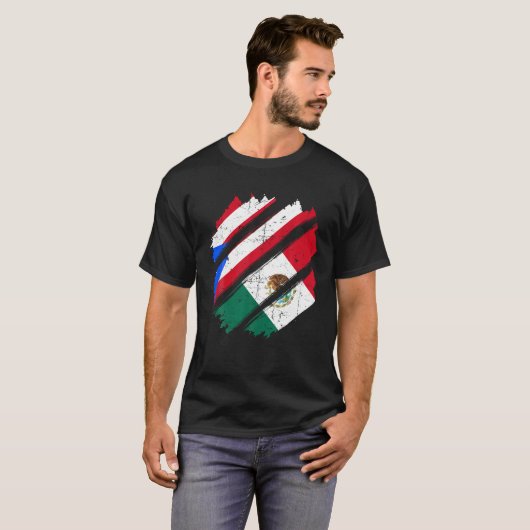 プエルトリコメキシコ国旗の愛国的なボリカメキシカン Tシャツ (正面フル)