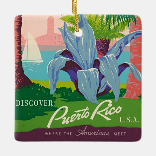 プエルトリコヴィンテージ旅行アートを発見 セラミックオーナメント (正面)