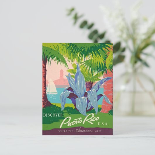 プエルトリコヴィンテージ旅行アートを発見 ポストカード (スタンド正面)