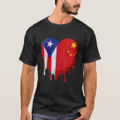 プエルトリコ中国国旗ハート市民育て愛国者 Tシャツ (正面)