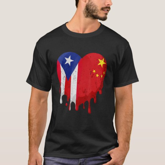 プエルトリコ中国国旗ハート市民育て愛国者 Tシャツ (正面)