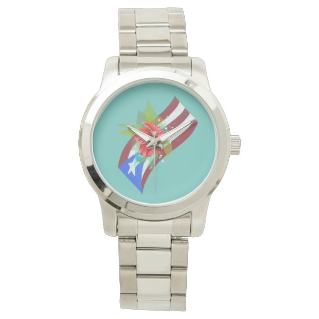 プエルトリコ国旗とフロールデマガboricua 腕時計 (正面)