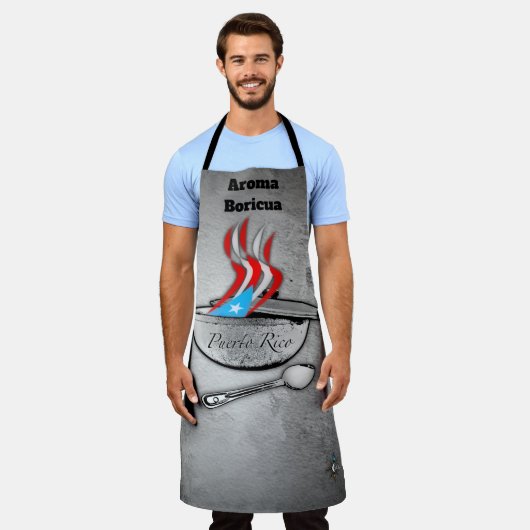 プエルトリコ国旗のアロマオールオーバープリント大エプロン エプロン (着用した状態)