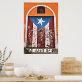 プエルトリコ国旗オールドサンフアン旅行写真 ポスター (キッチン)