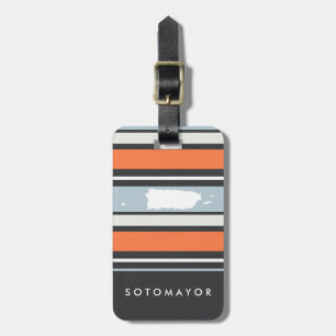 プエルトリコ地図：モダンストライプ:カスタマイズ ラゲッジタグ