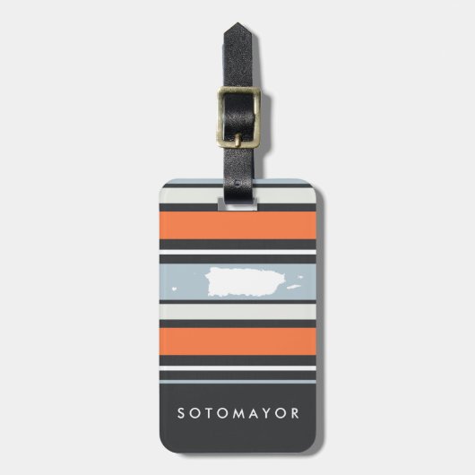 プエルトリコ地図：モダンストライプ:カスタマイズ ラゲッジタグ (正面縦)