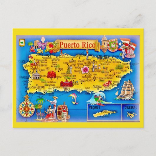 プエルトリコ島の地図ポストカード ポストカード (正面)