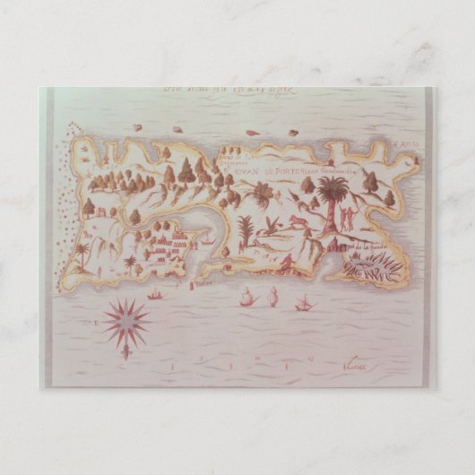 プエルトリコ島の地図, 1599 ポストカード (正面)