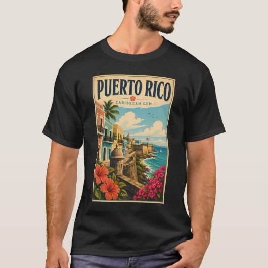 プエルトリコ海岸イラスト旅行アートヴィンテージ Tシャツ (正面)