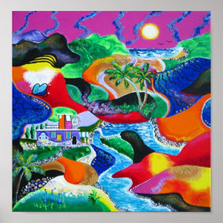 プエルトリコ熱帯美術のコラージュカリブの ポスター