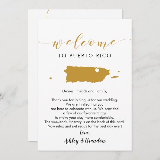 プエルトリコ結婚のウェルカムレターの旅程 (正面/裏面)