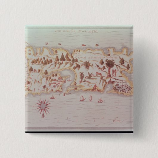 プエルトリコ1599年の島の地図 缶バッジ (正面)