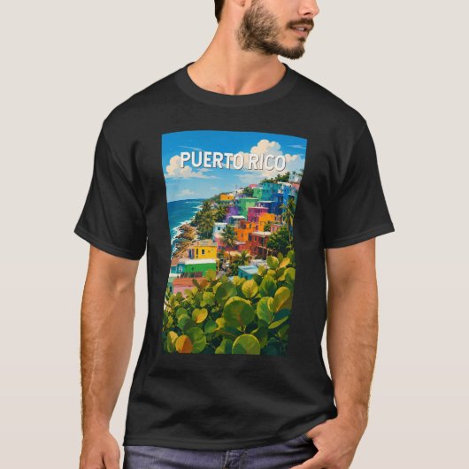 プエルトリコ イラスト 旅行 アート ヴィンテージ Tシャツ (正面)