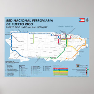 プエルトリコ・トレン国別地図/国別鉄道地図 ポスター