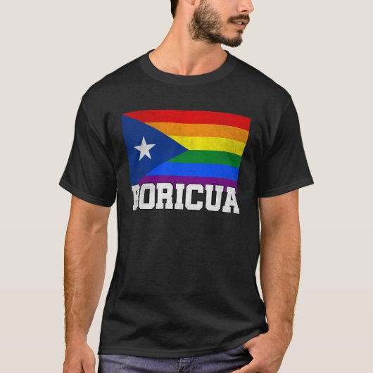 プエルトリコ ボリクア ゲイ プライド LGBT レインボーフラッグ VI Tシャツ (正面)