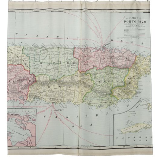 プエルトリコ(1901年)のヴィンテージの地図 シャワーカーテン (正面)