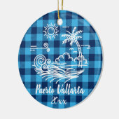 プエルトヴァラルタブルーバッファローチェッククリスマス セラミックオーナメント (左)