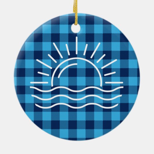 プエルトヴァラルタブルーバッファローチェッククリスマス セラミックオーナメント (裏面)