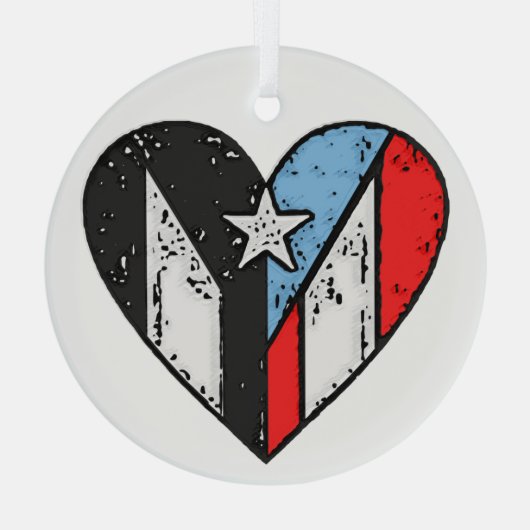プエルト国旗 | Boricuaハート,プエルトリコ ガラスオーナメント (裏面)