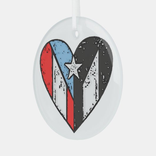 プエルト国旗 | Boricuaハート,プエルトリコ ガラスオーナメント (正面左)