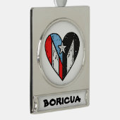 プエルト国旗 | Boricuaハート，プエルトリコ シルバープレートバナーオーナメント (右)