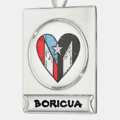 プエルト国旗 | Boricuaハート，プエルトリコ シルバープレートバナーオーナメント (左)