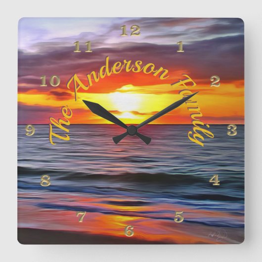 プエルト日没1739 スクエア壁時計 (正面)