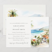 プエルト・バヤルタ メキシコ 水彩 リハーサル ディナー 招待状 (正面/裏面)