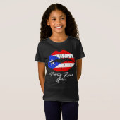 プエルト・リカン・ガール・リップス・フラッグ・ボリクア・カリブのラブ Tシャツ (正面フル)